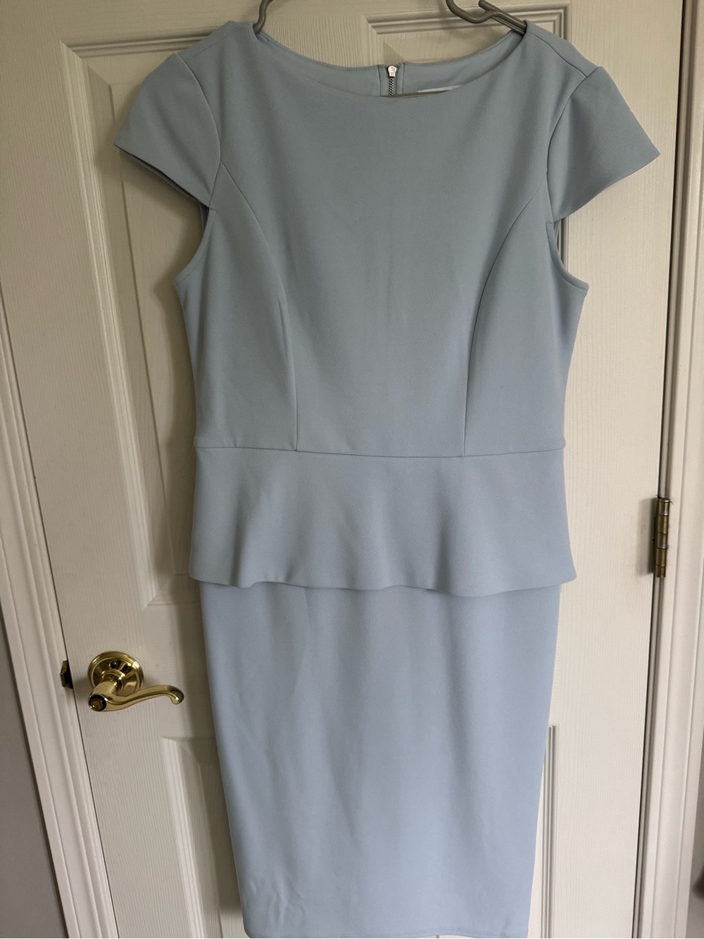 NWT London Times Classic Cap-Sleeve Peplum Sheath Dress in Light Blue
